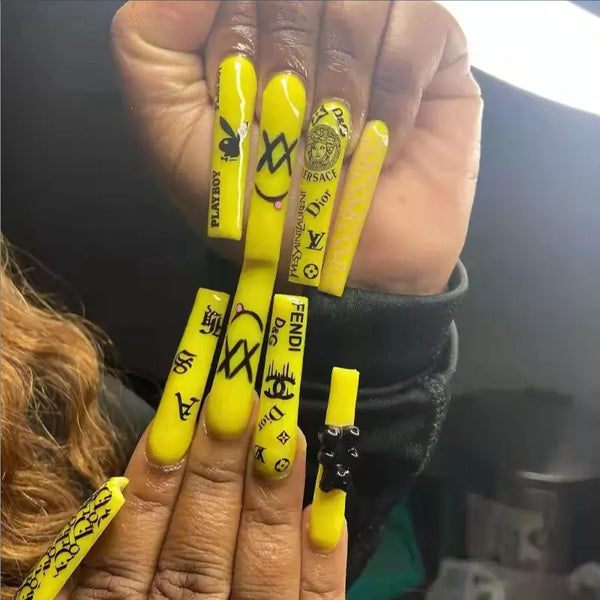 Yellow Designer Press On Nails