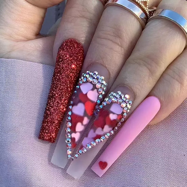 Red Hearts Press On Nails