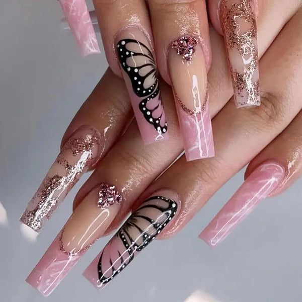 Pink Butterfly Press On Nails