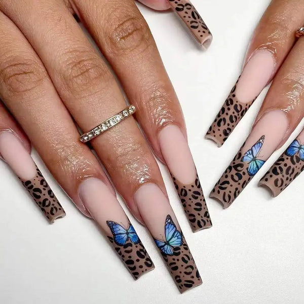 Brown Cheetah Butterflies Press On Nails